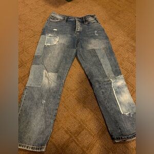 Free People High Rise Patchwork Jeans - Blue